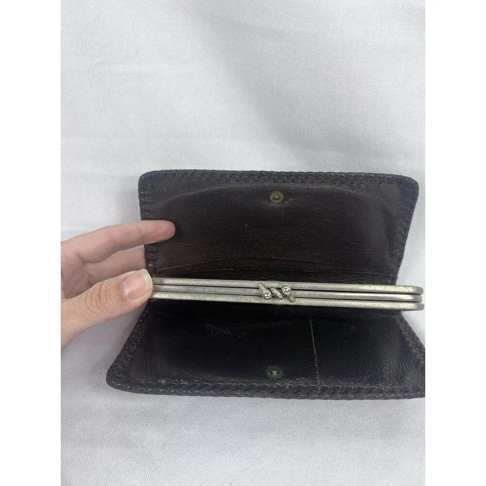Tooled Brown Leather Unisex Money Wallet Card Checkbook Holder Floral Acorns Vtg